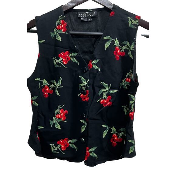 Carole Little Jackets & Blazers - CAROLE LITTLE black cherry print made in USA vintage button front vest sz 8P